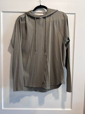 SAGE Collective XL Ribbed Hooded Long Sleeve Pullover Top Taupe Olive Gray